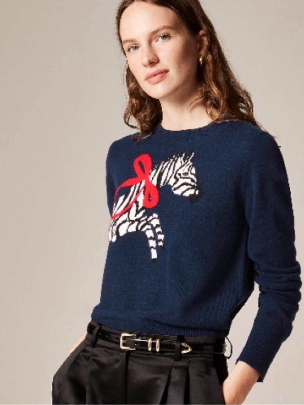 J.Crew Cashmere classic-fit crewneck sweater in zebra intarsia CO586